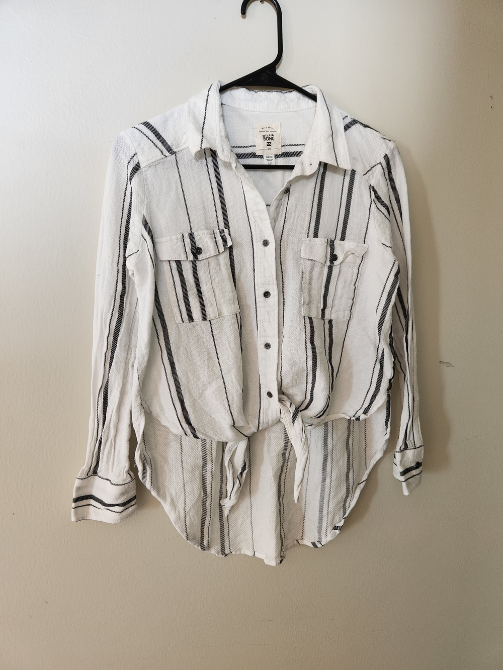 Billabong White Button-Down Shirt with Black Stripes